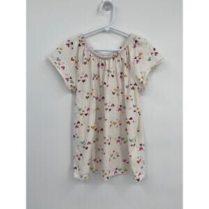 Cat & Jack Cream Heart Print Shirt Tunic Loose Cap Sleeve M 7/8 Girls